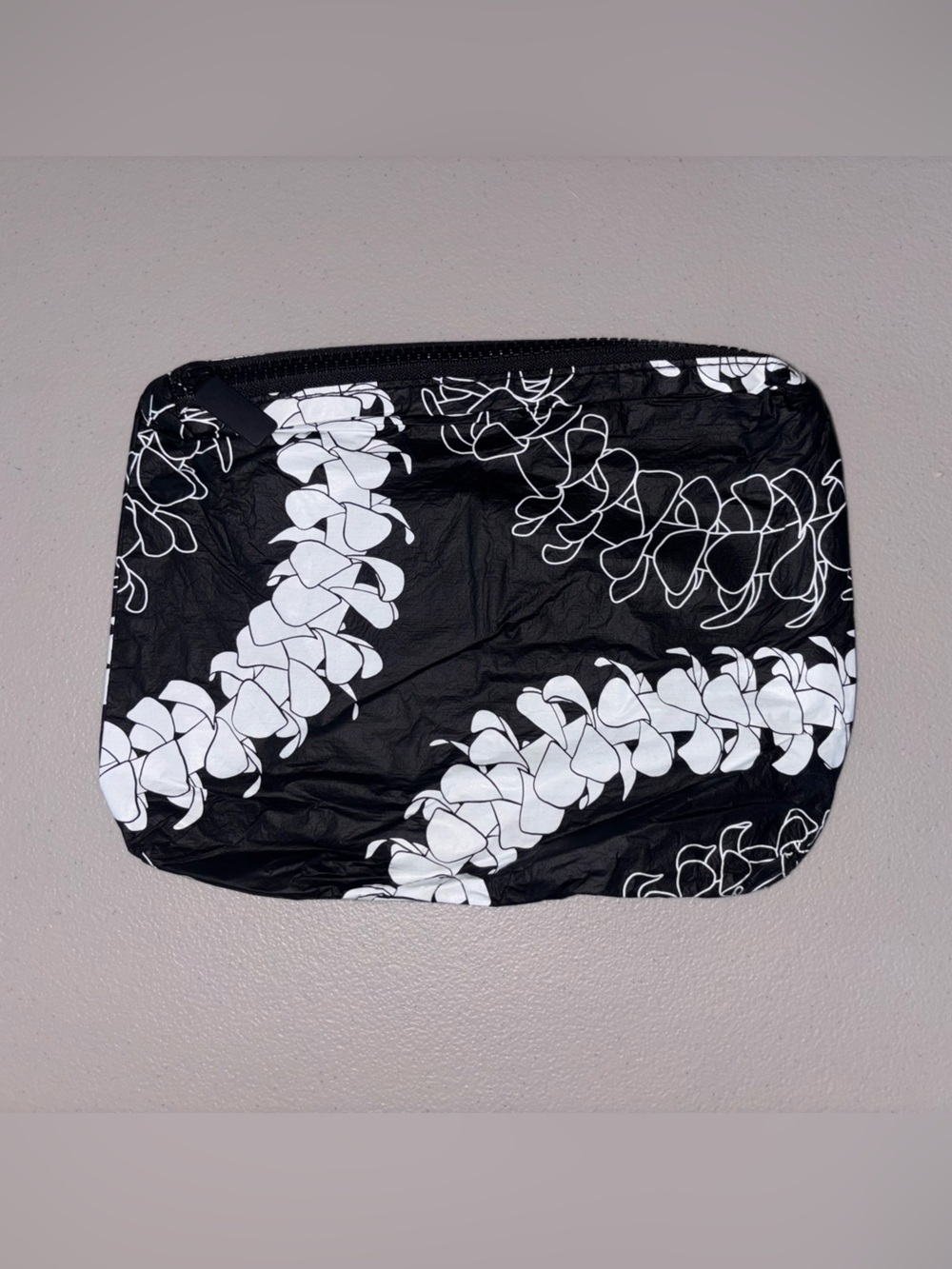 Black and White Floral Zip Pouch - Women's Bag